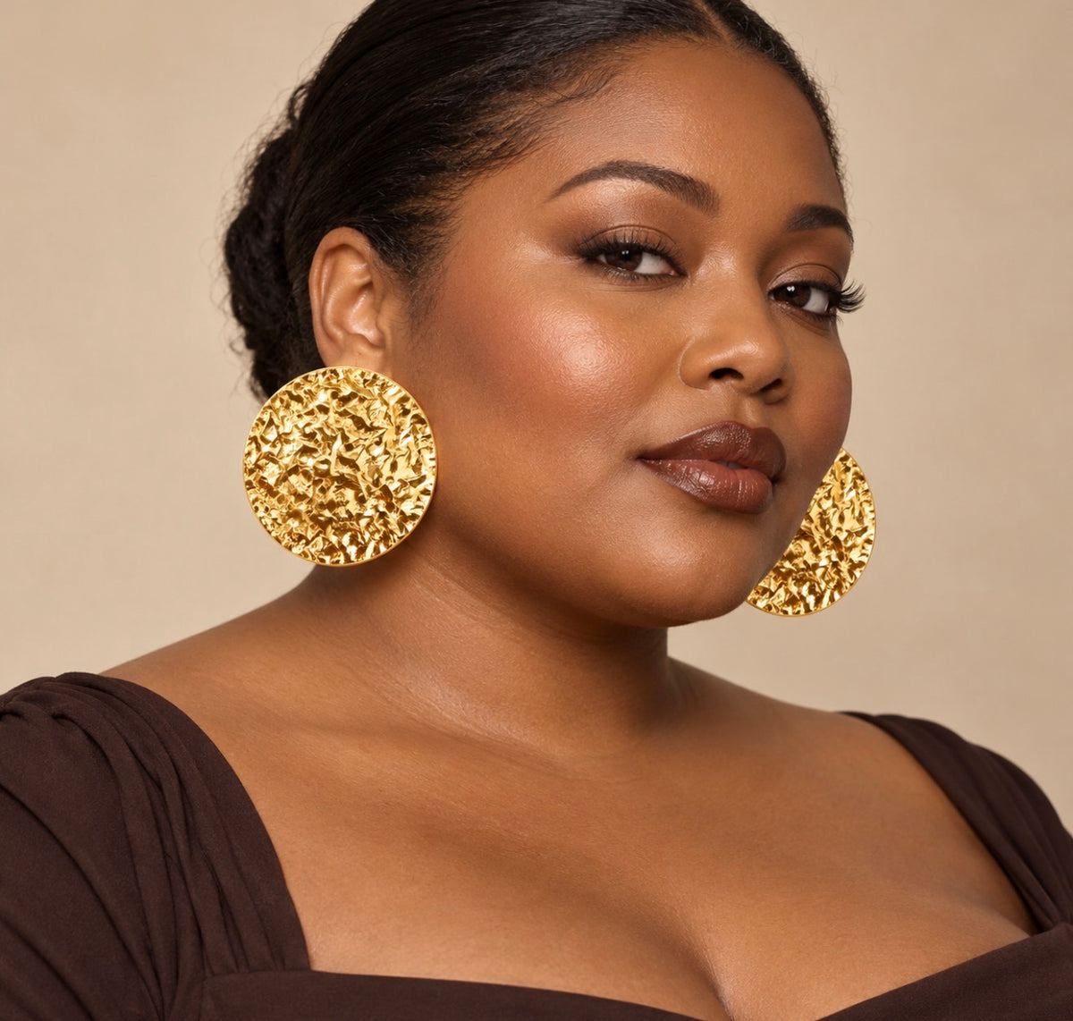 Large Gold Hammered Stud Earrings