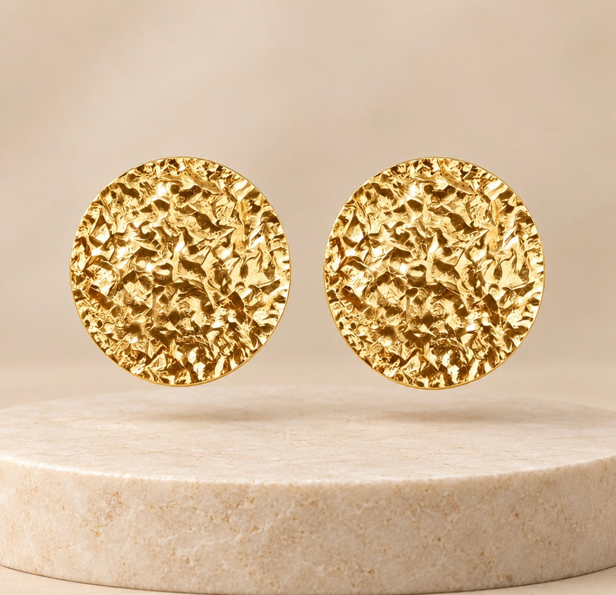 Large Gold Hammered Stud Earrings