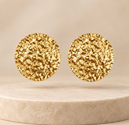 Large Gold Hammered Stud Earrings
