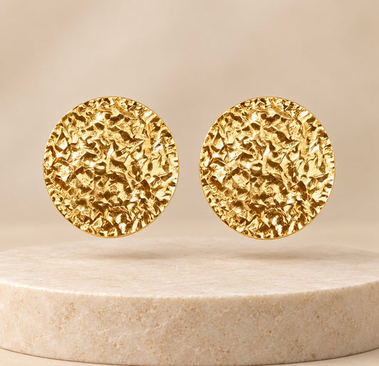 Large Gold Hammered Stud Earrings