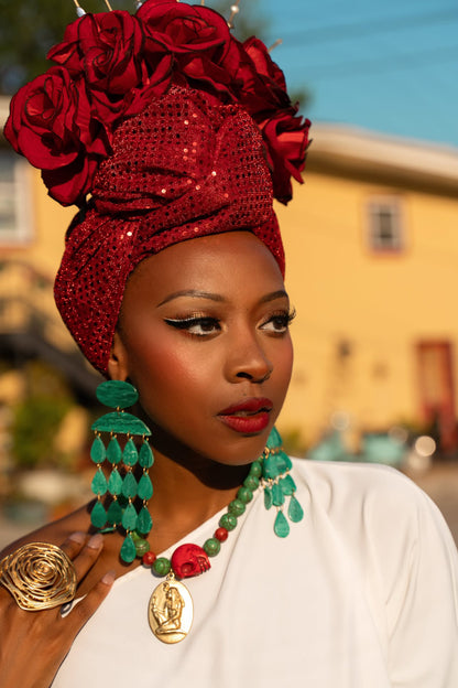Sequin Red Flame Headwrap